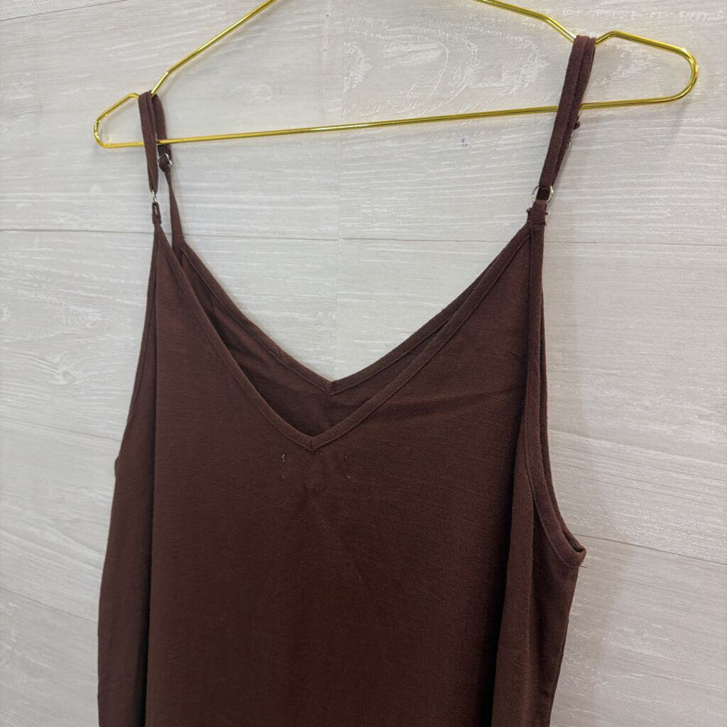 Charlie Holiday Brown Linen Blend Ruffle Hem Dress 8