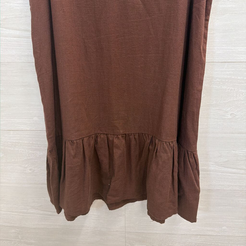 Charlie Holiday Brown Linen Blend Ruffle Hem Dress 8