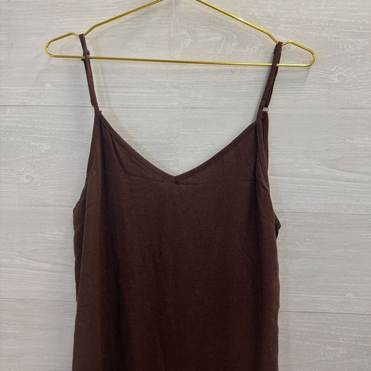 Charlie Holiday Brown Linen Blend Ruffle Hem Dress 6