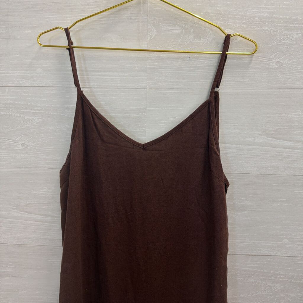 Charlie Holiday Brown Linen Blend Ruffle Hem Dress 6