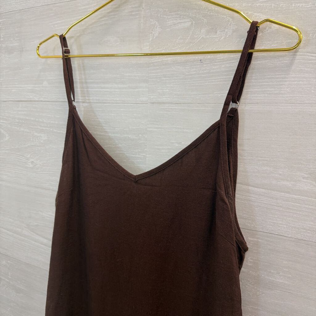 Charlie Holiday Brown Linen Blend Ruffle Hem Dress 6