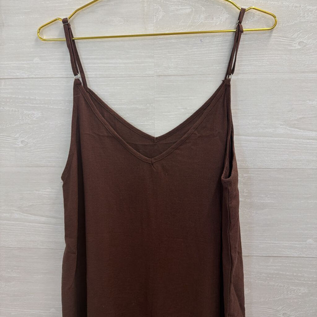 Charlie Holiday Brown Linen Blend Ruffle Hem Dress 6