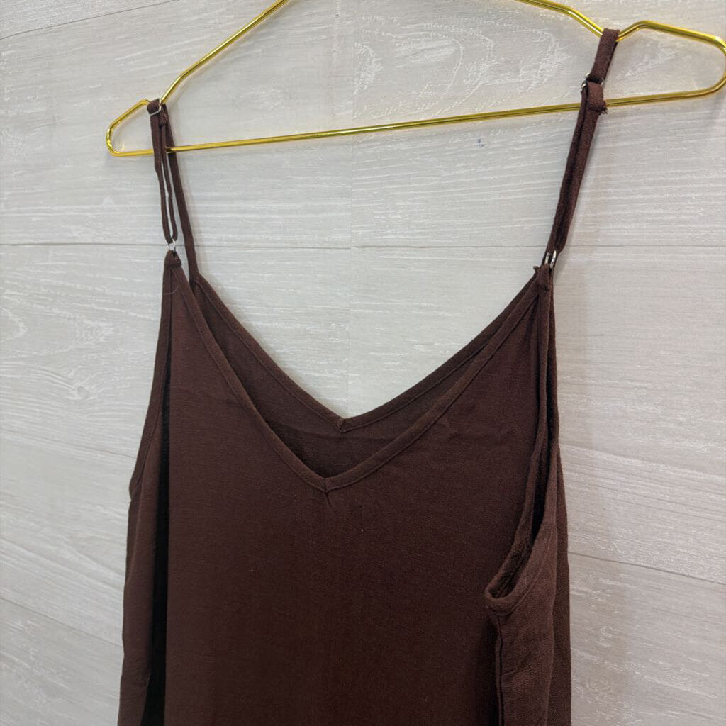 Charlie Holiday Brown Linen Blend Ruffle Hem Dress 6