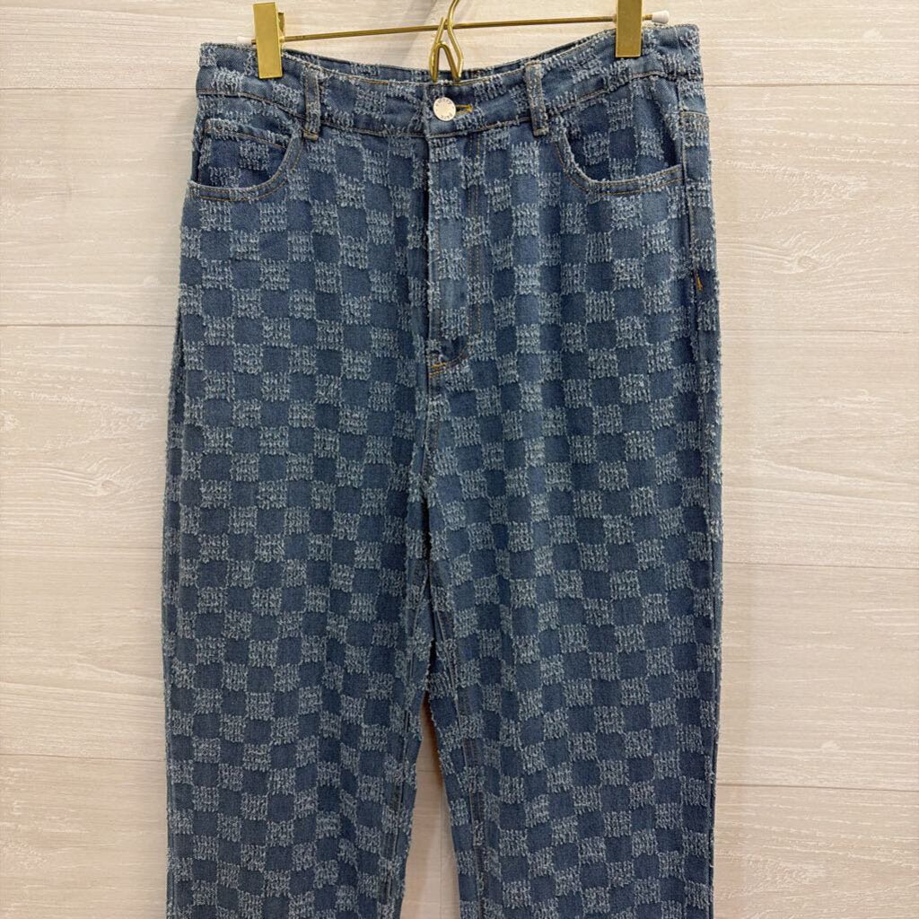 Molly Green Blue Checkered Jeans Small