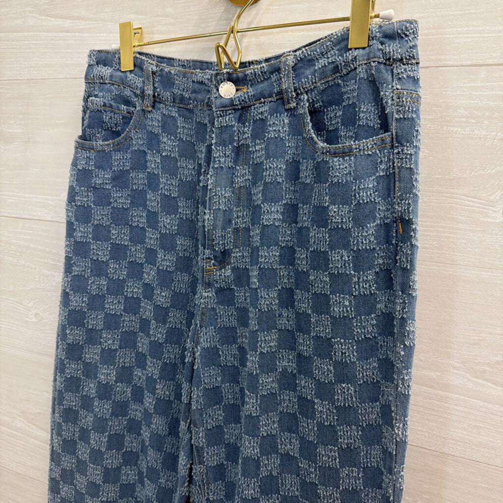 Molly Green Blue Checkered Jeans Small