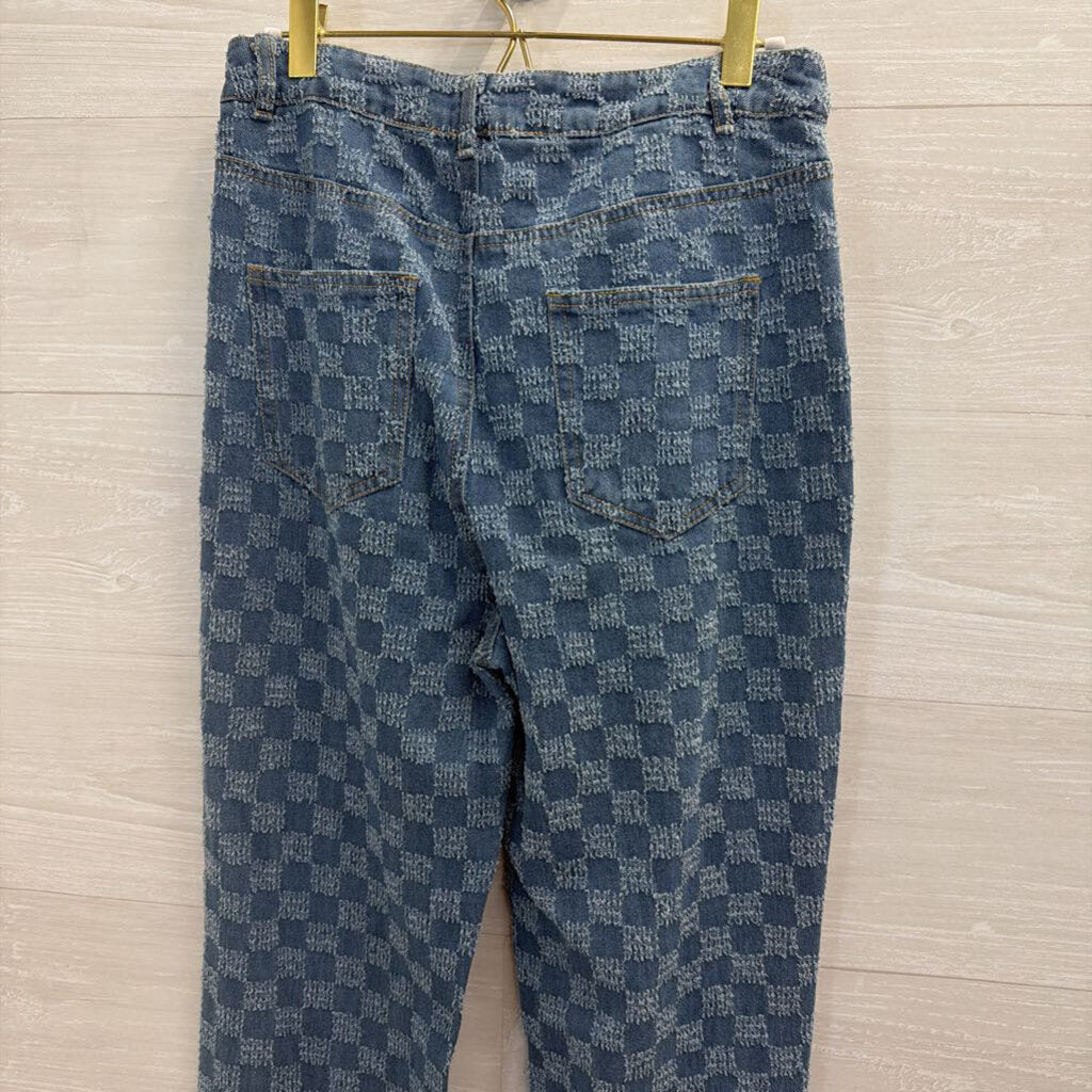 Molly Green Blue Checkered Jeans Small
