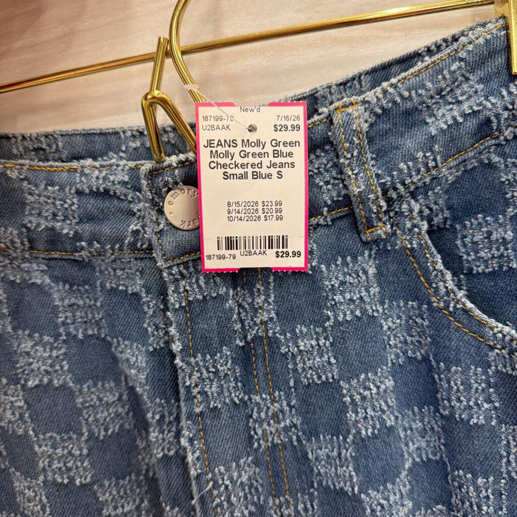 Molly Green Blue Checkered Jeans Small