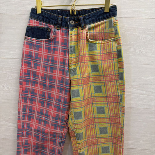 Multicolored Plaid Mom Jeans