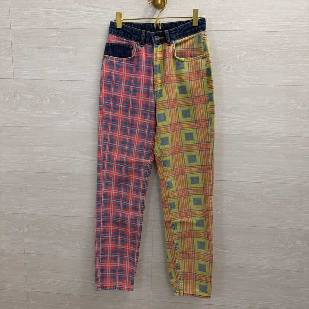 Multicolored Plaid Mom Jeans