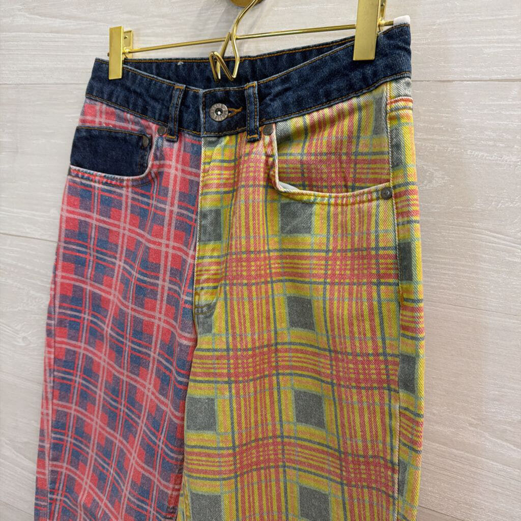 Multicolored Plaid Mom Jeans