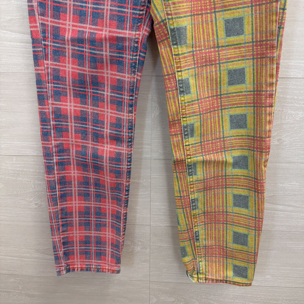 Multicolored Plaid Mom Jeans