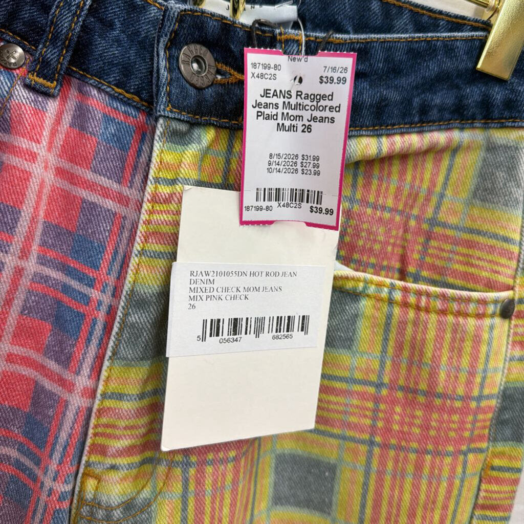 Multicolored Plaid Mom Jeans