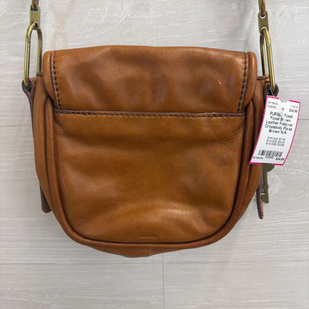 Fossil Brown Leather Foldover Crossbody Purse