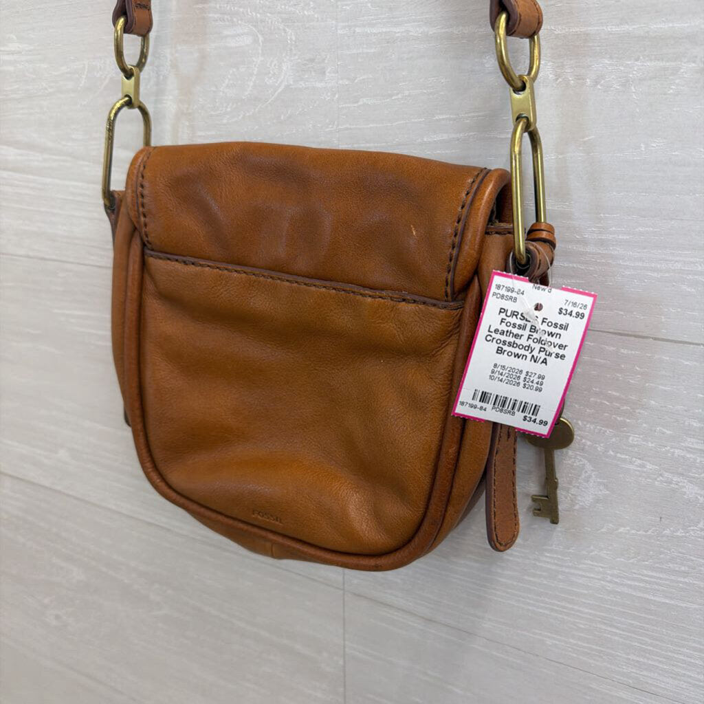 Fossil Brown Leather Foldover Crossbody Purse