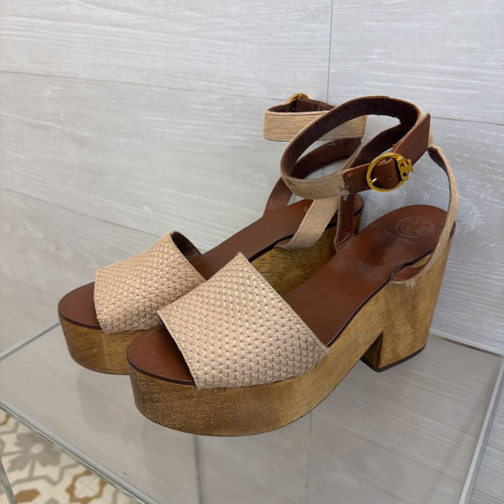 Tory Burch Brown/ Beige Camilla Platform Sandals 8.5