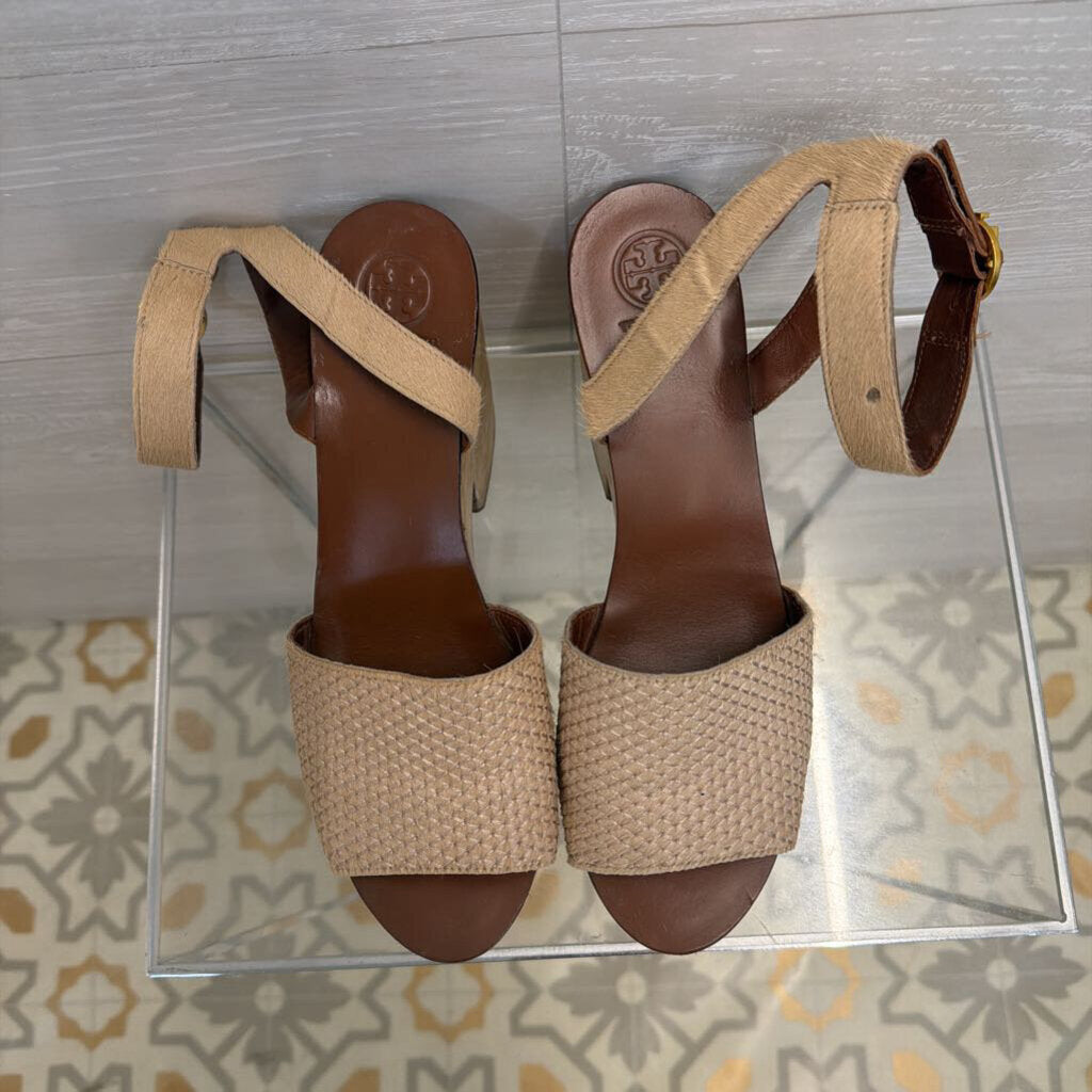Tory Burch Brown/ Beige Camilla Platform Sandals 8.5
