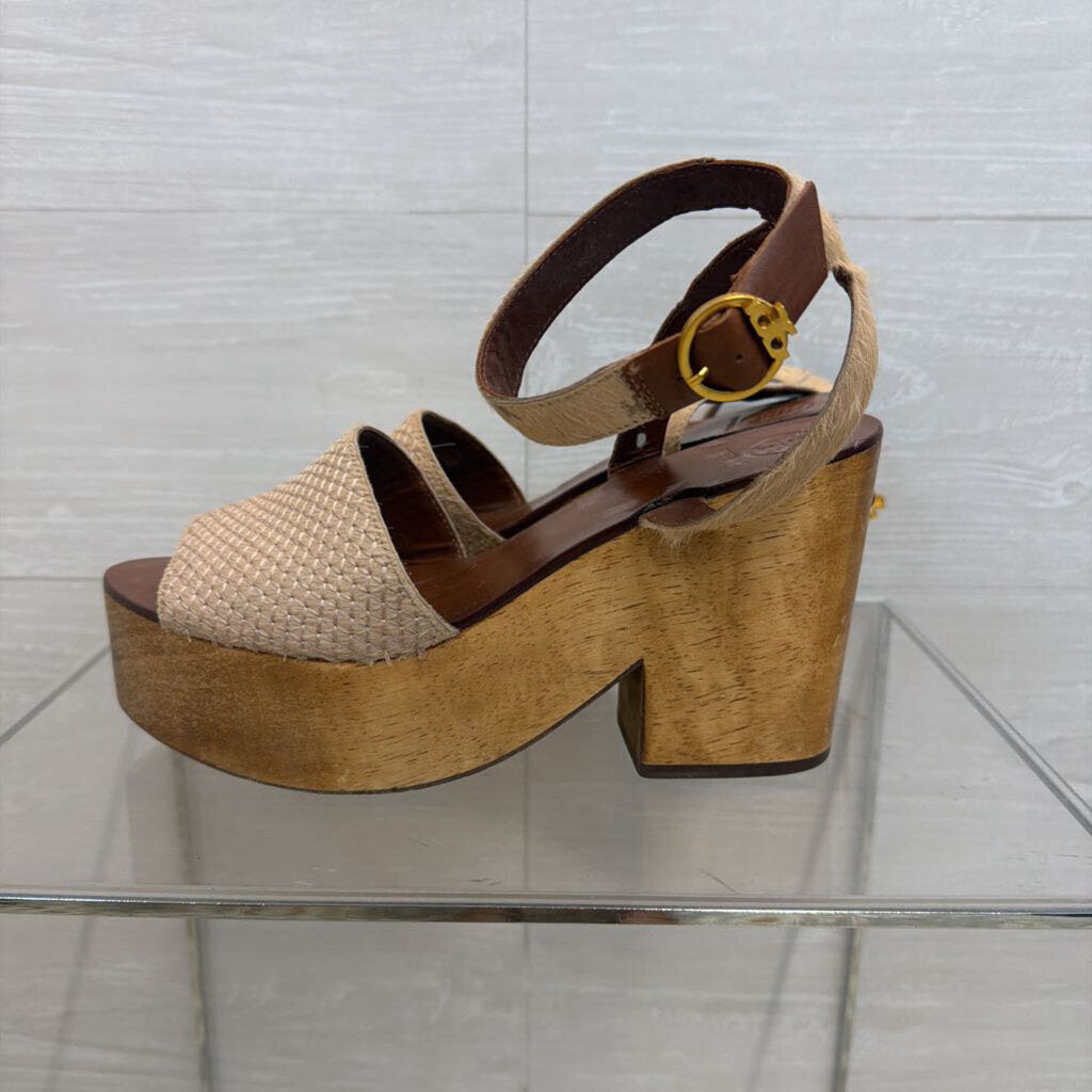 Tory Burch Brown/ Beige Camilla Platform Sandals 8.5