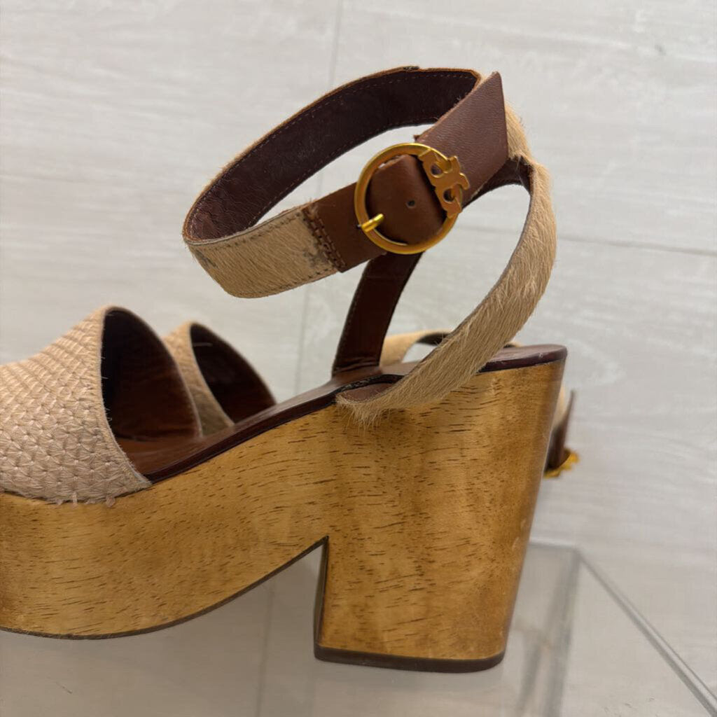 Tory Burch Brown/ Beige Camilla Platform Sandals 8.5
