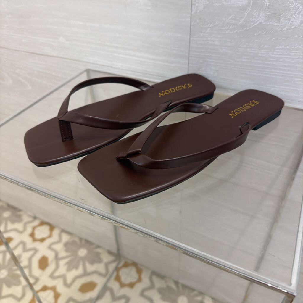 Brown Leather Square Toe Sandals 39