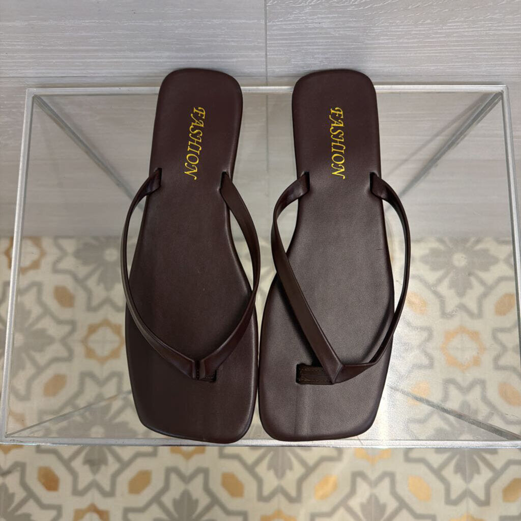Brown Leather Square Toe Sandals 39
