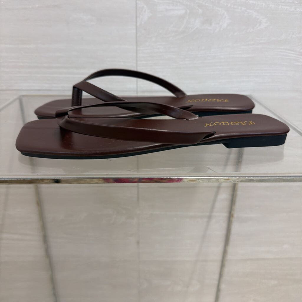 Brown Leather Square Toe Sandals 39