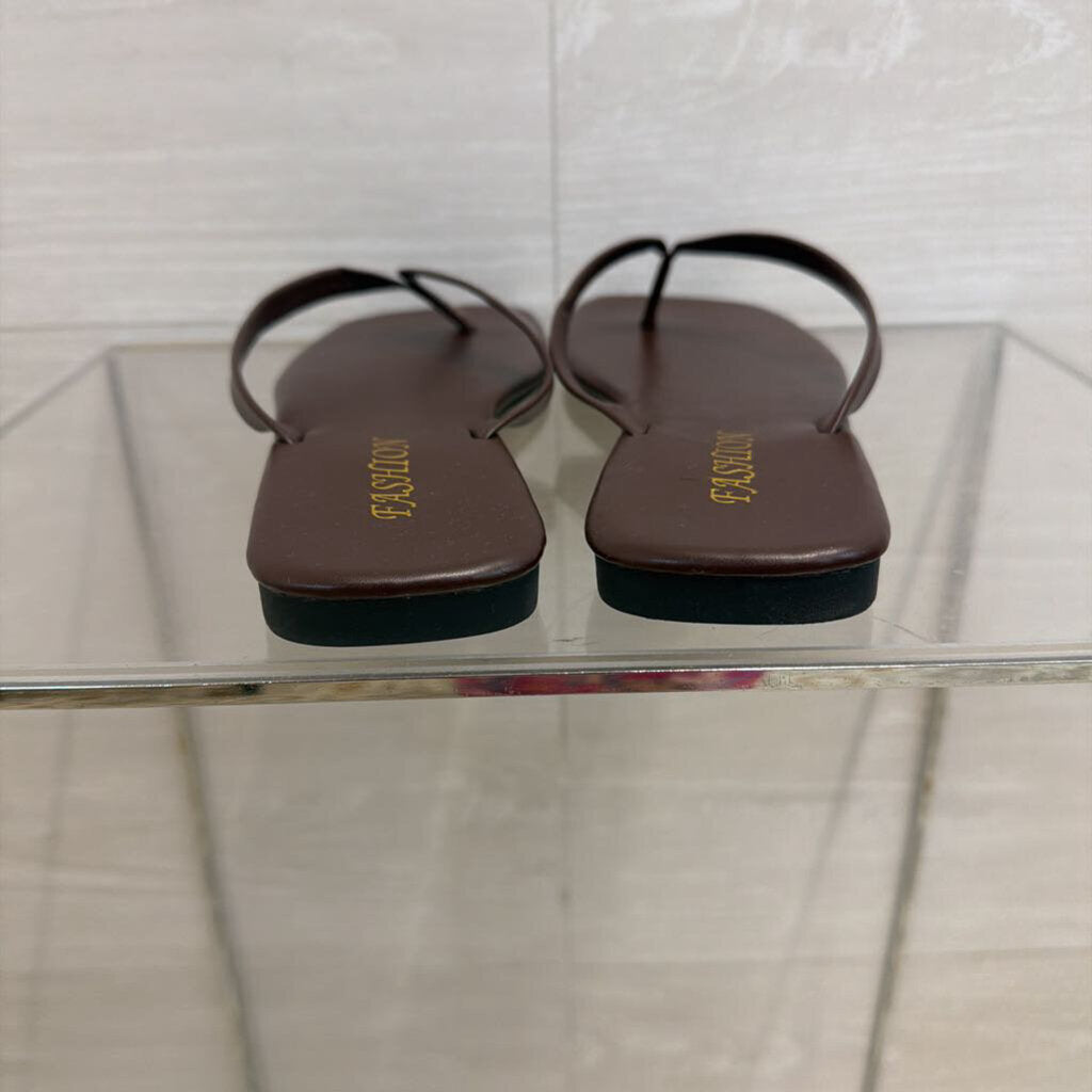 Brown Leather Square Toe Sandals 39