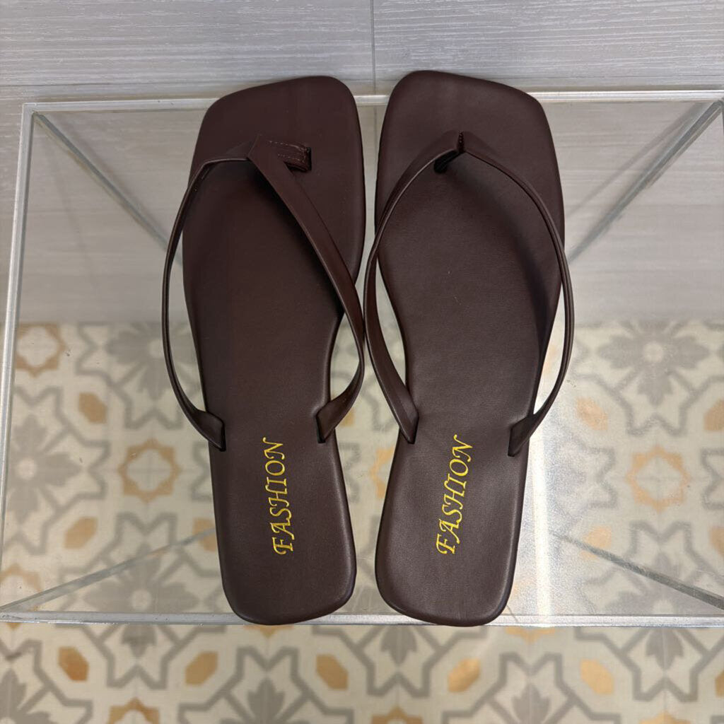 Brown Leather Square Toe Sandals 39