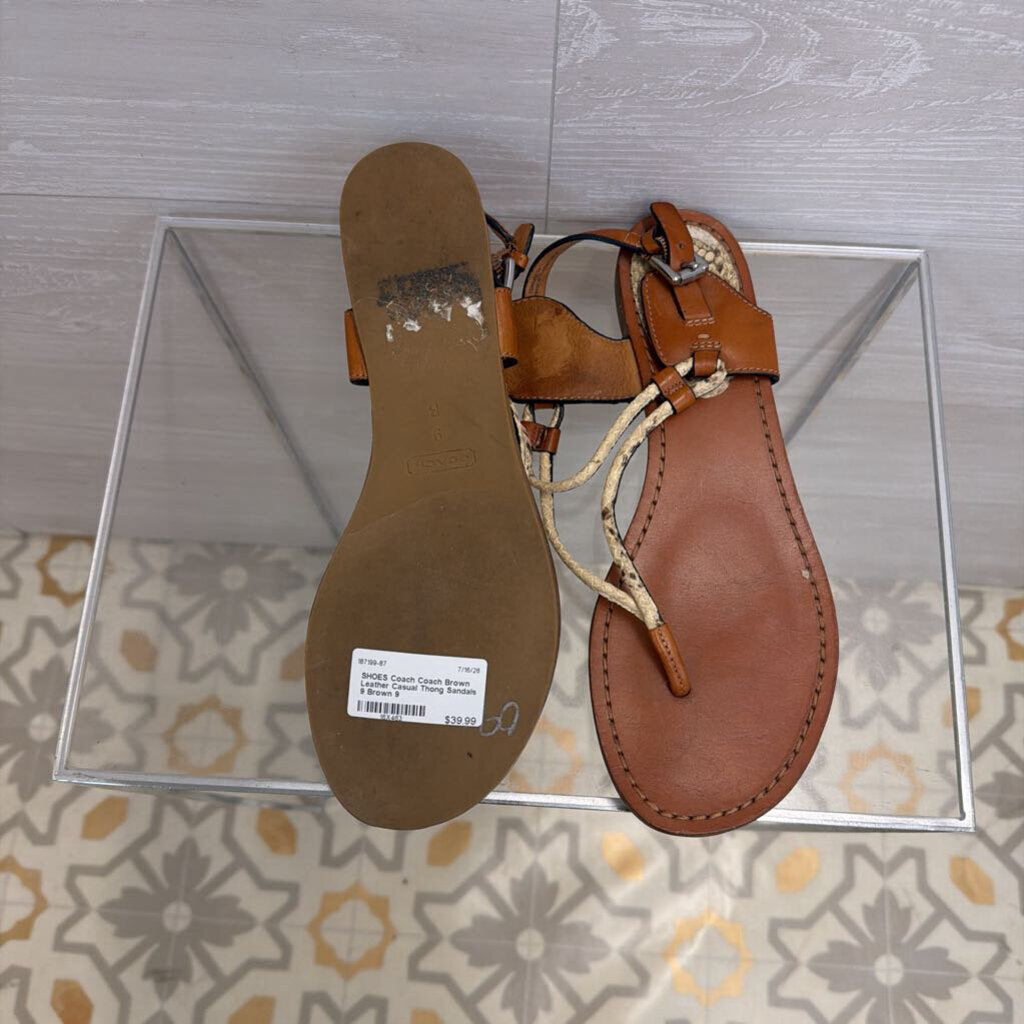 Coach Brown Leather Casual Thong Sandals 9