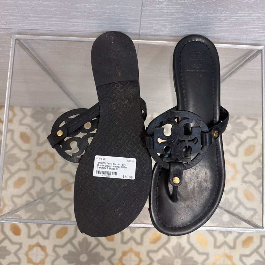 Tory Burch Black Leather Miller Sandals 9