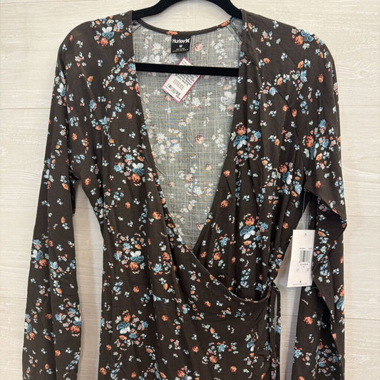 Hurley Brown/ Multi Print Long Sleeve Wrap Dress Medium