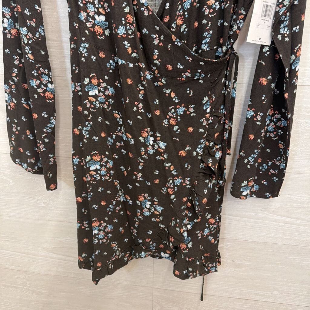 Hurley Brown/ Multi Print Long Sleeve Wrap Dress Medium