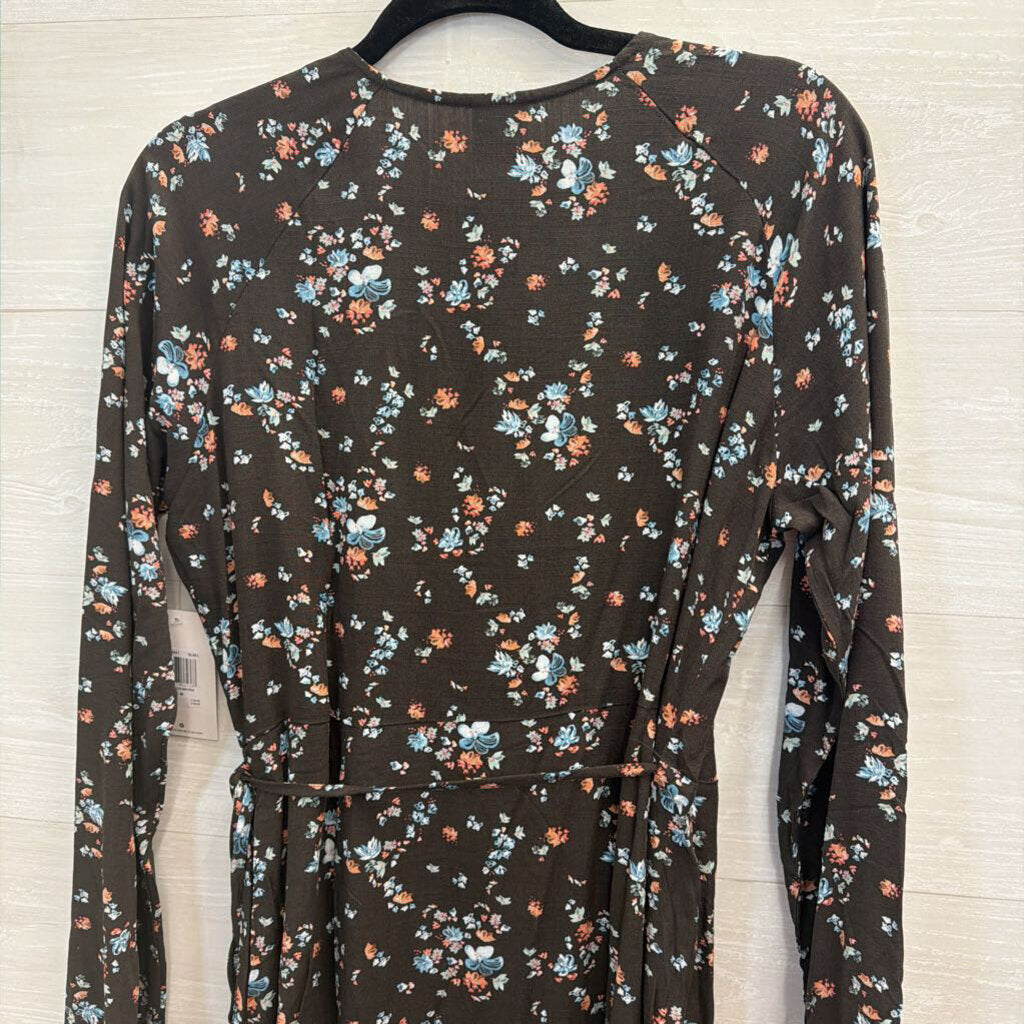 Hurley Brown/ Multi Print Long Sleeve Wrap Dress Medium