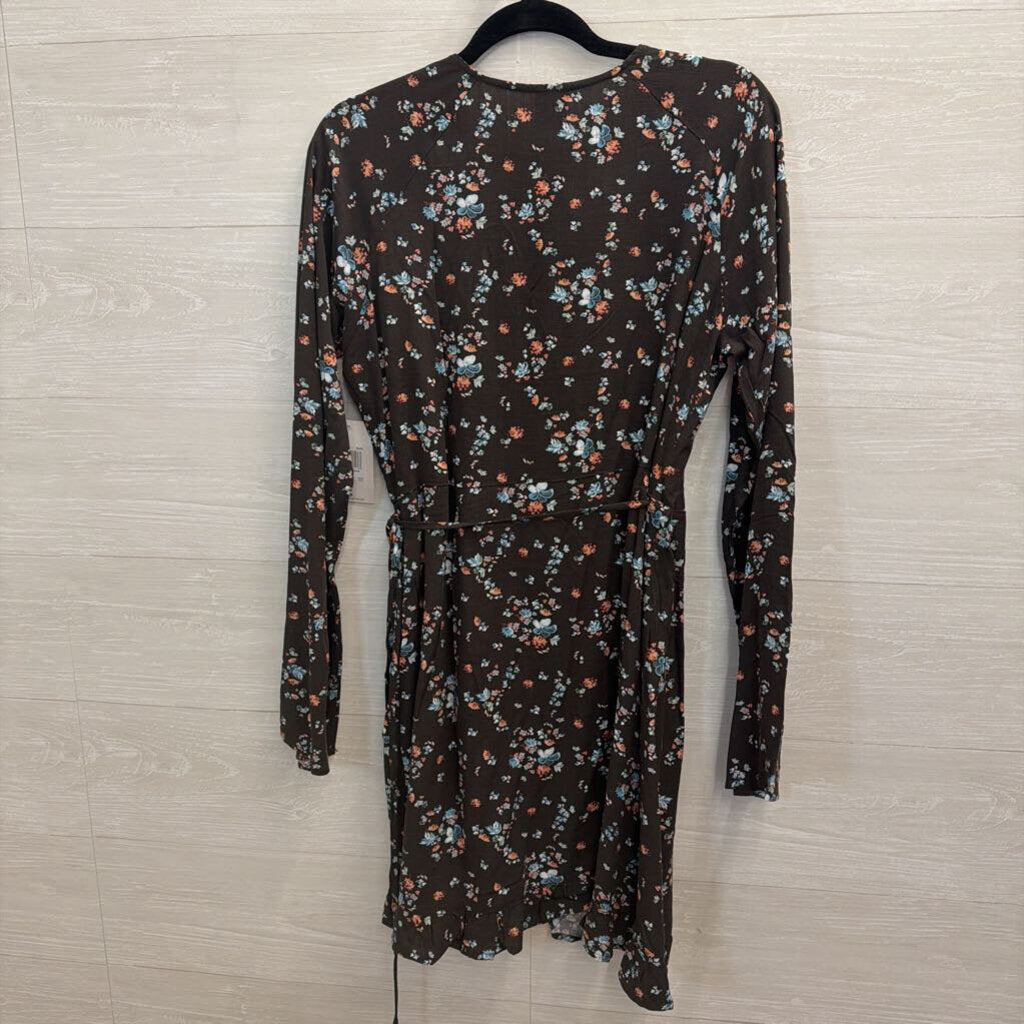 Hurley Brown/ Multi Print Long Sleeve Wrap Dress Medium