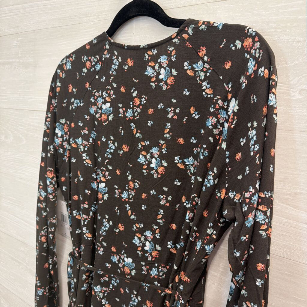Hurley Brown/ Multi Print Long Sleeve Wrap Dress Medium