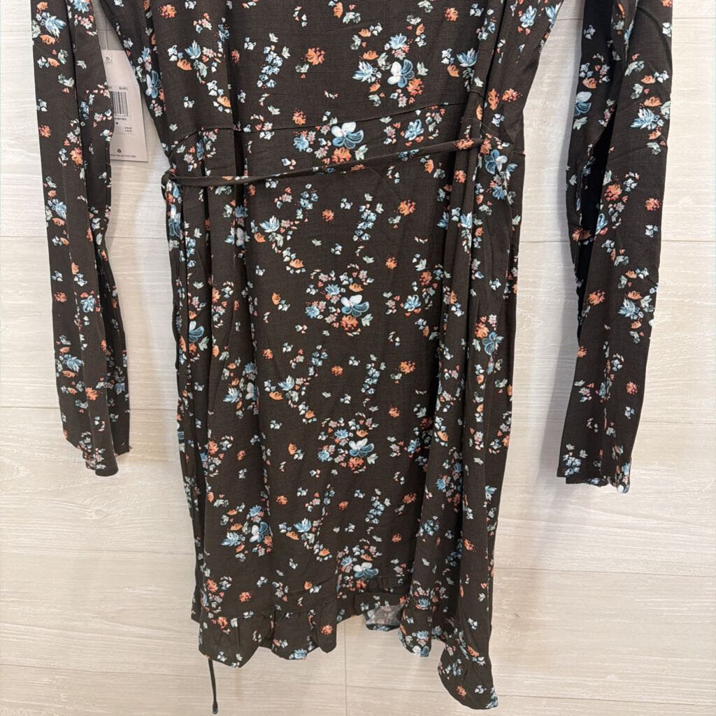 Hurley Brown/ Multi Print Long Sleeve Wrap Dress Medium