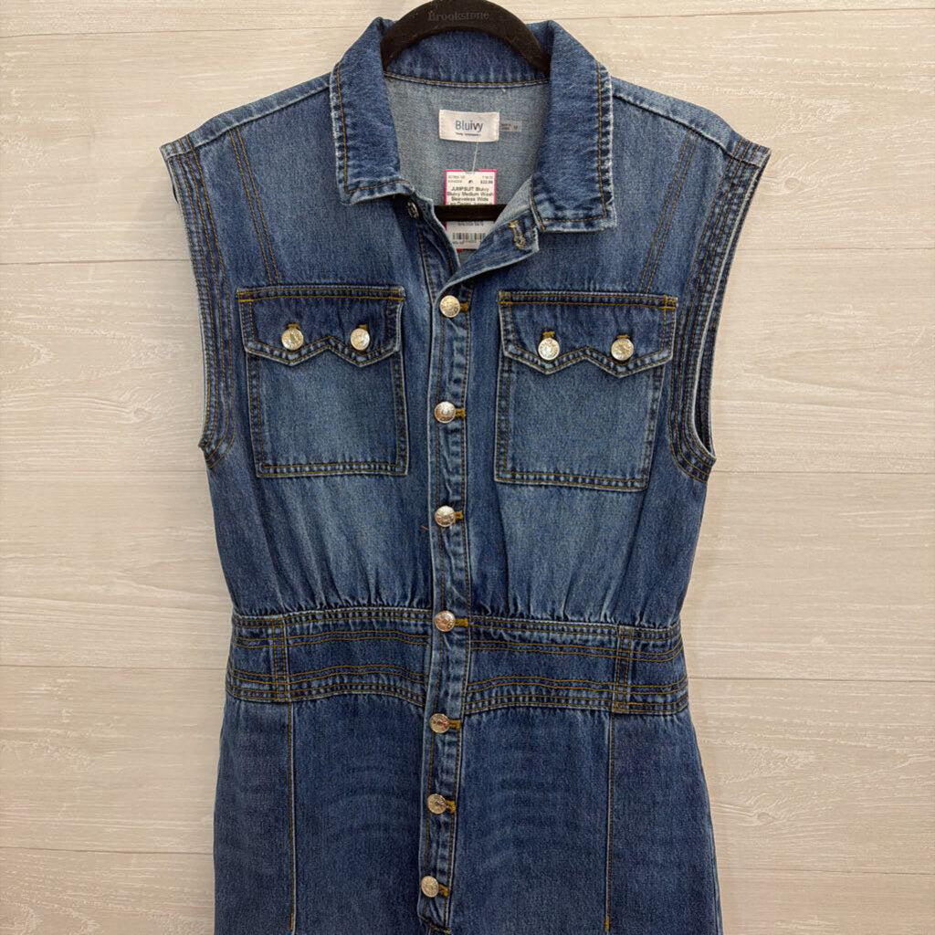 Bluivy Medium Wash Sleeveless Wide Leg Denim Jumpsuit Medium