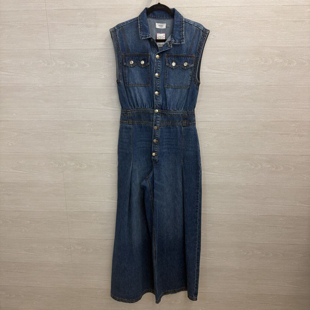 Bluivy Medium Wash Sleeveless Wide Leg Denim Jumpsuit Medium