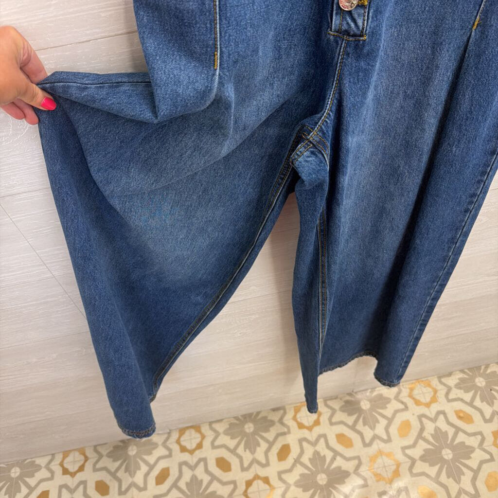 Bluivy Medium Wash Sleeveless Wide Leg Denim Jumpsuit Medium