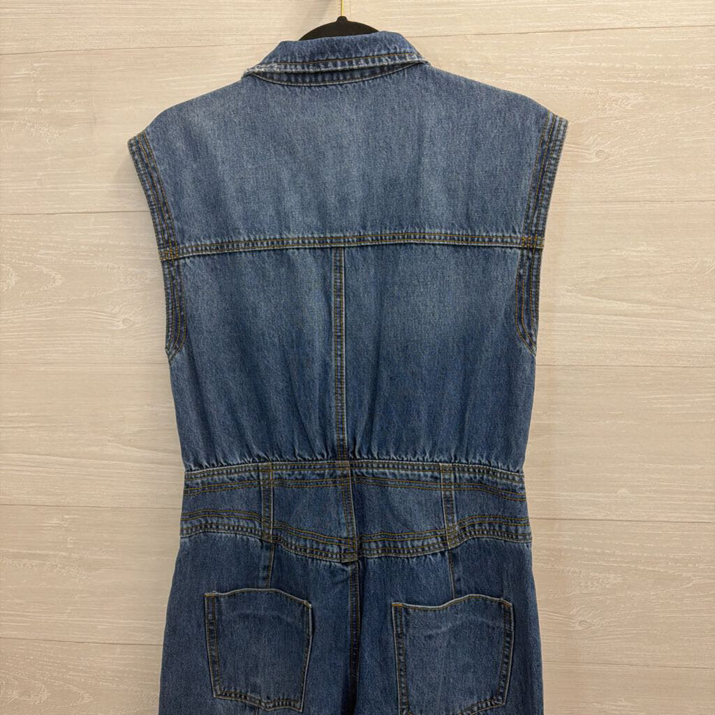 Bluivy Medium Wash Sleeveless Wide Leg Denim Jumpsuit Medium
