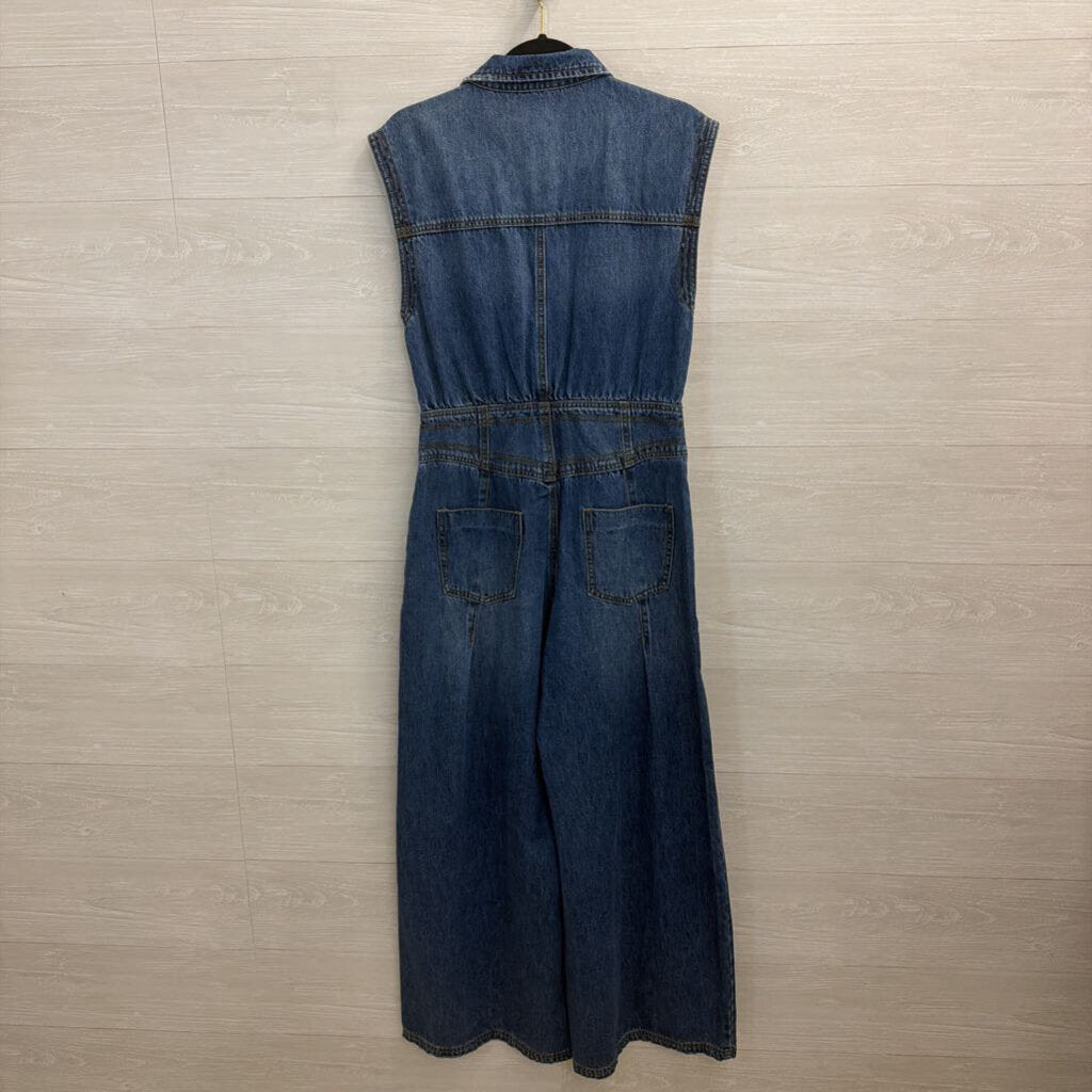 Bluivy Medium Wash Sleeveless Wide Leg Denim Jumpsuit Medium