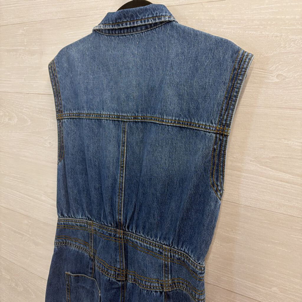 Bluivy Medium Wash Sleeveless Wide Leg Denim Jumpsuit Medium
