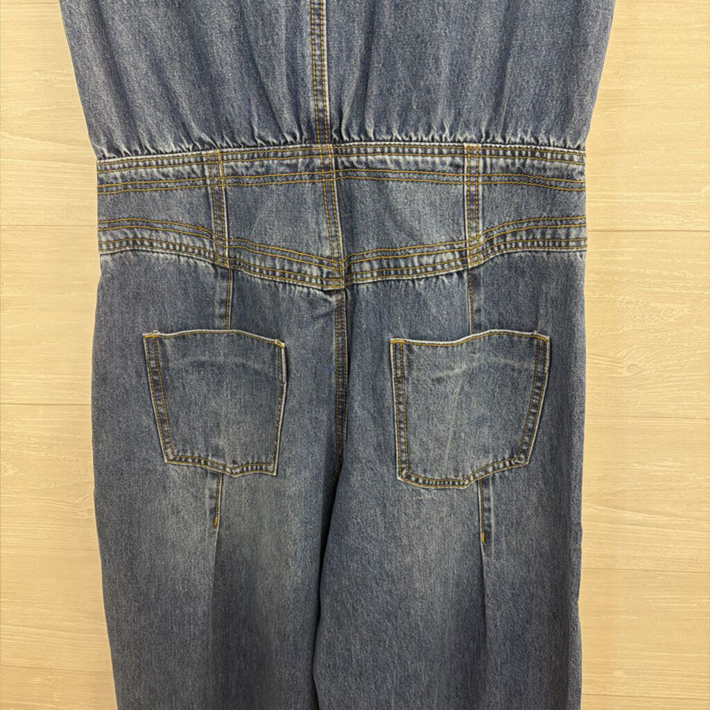 Bluivy Medium Wash Sleeveless Wide Leg Denim Jumpsuit Medium