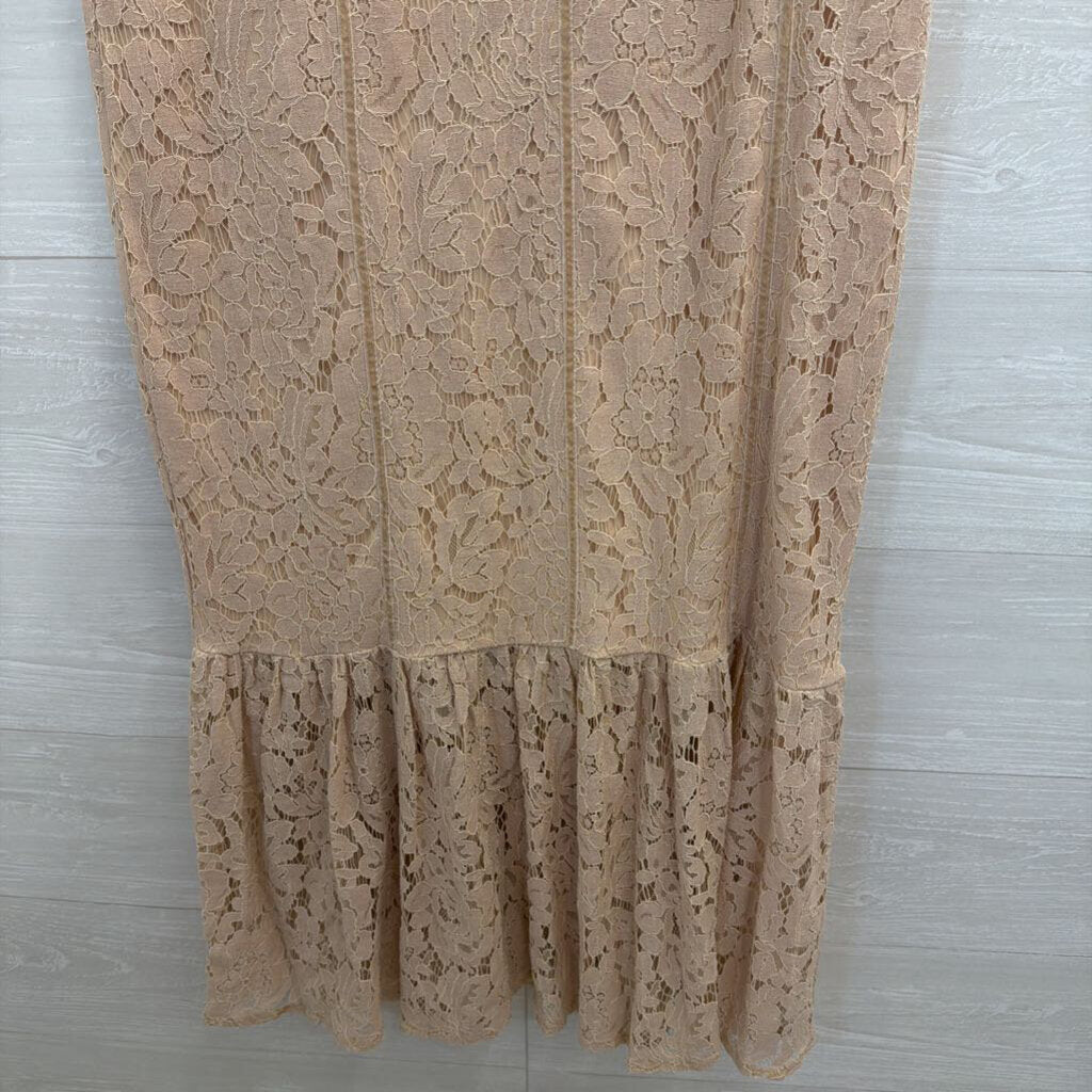Just Me Blush Lace Velvet Bow Detail Short Sleeve Midi Dress Large