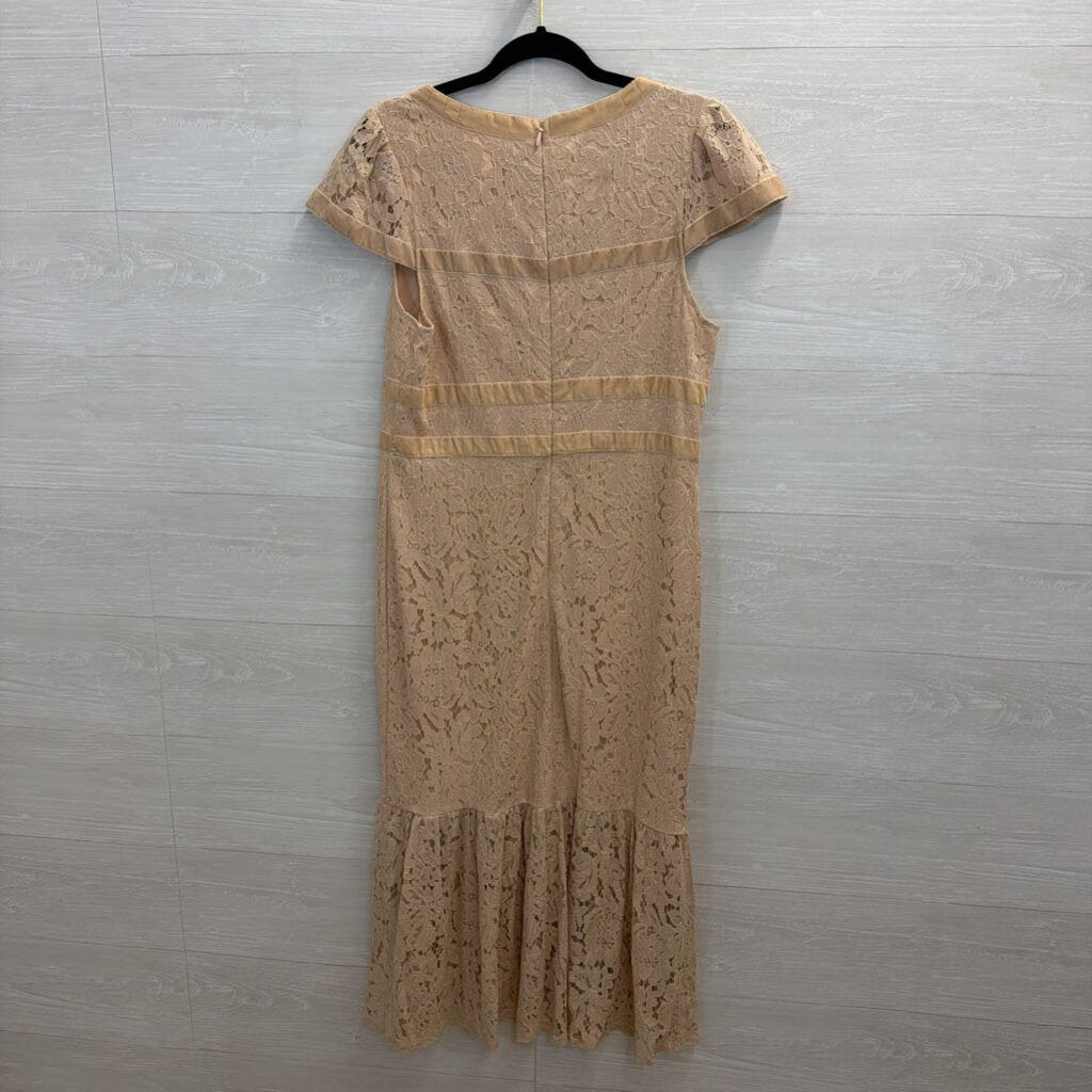 Just Me Blush Lace Velvet Bow Detail Short Sleeve Midi Dress Large
