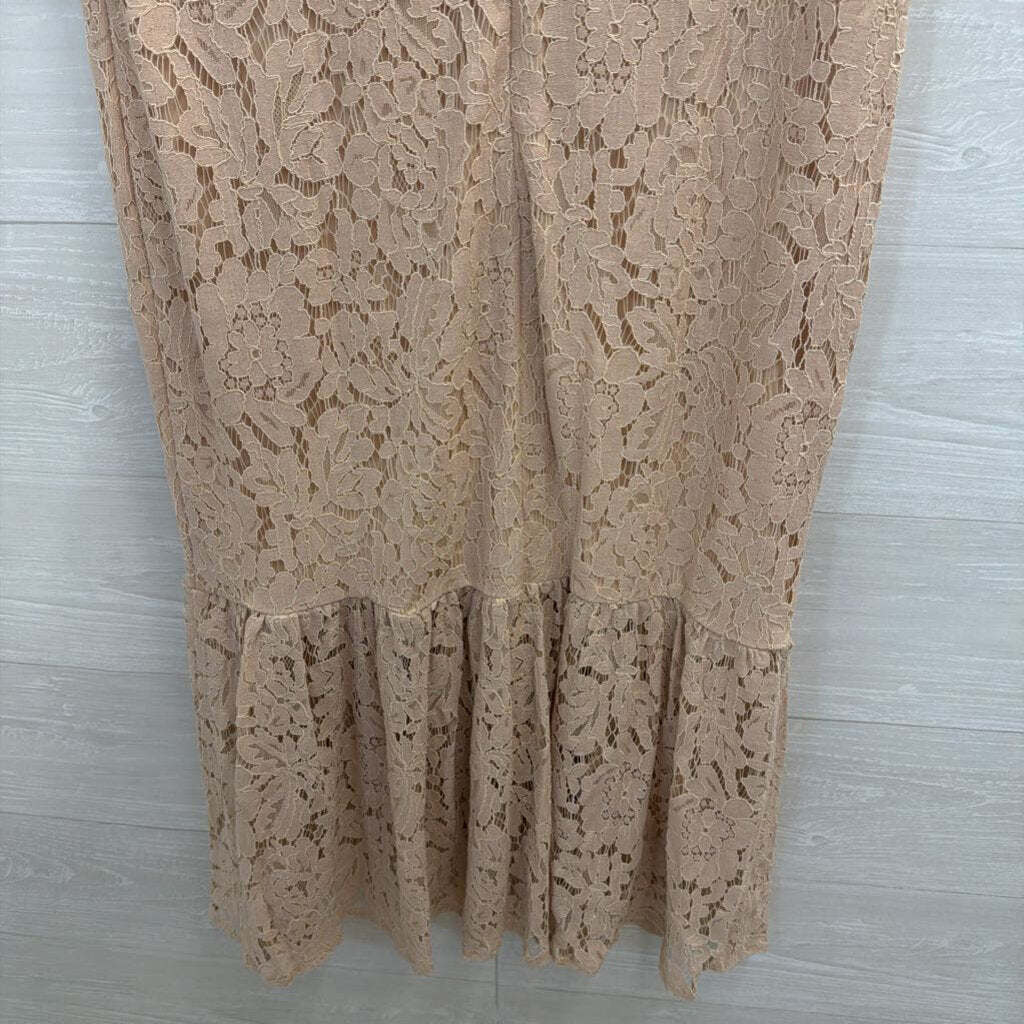 Just Me Blush Lace Velvet Bow Detail Short Sleeve Midi Dress Large