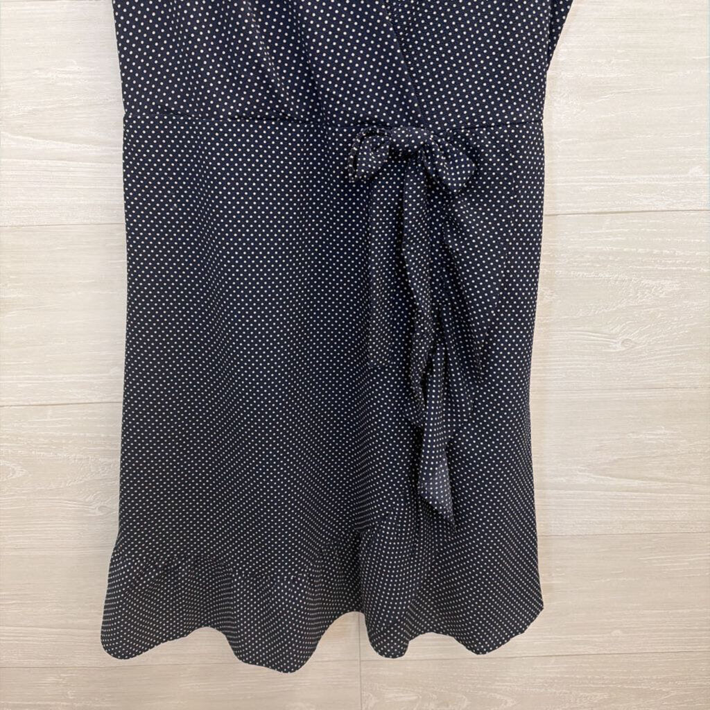 Monteau Navy/ White Polka Dot Short Sleeve Faux Wrap Dress Large