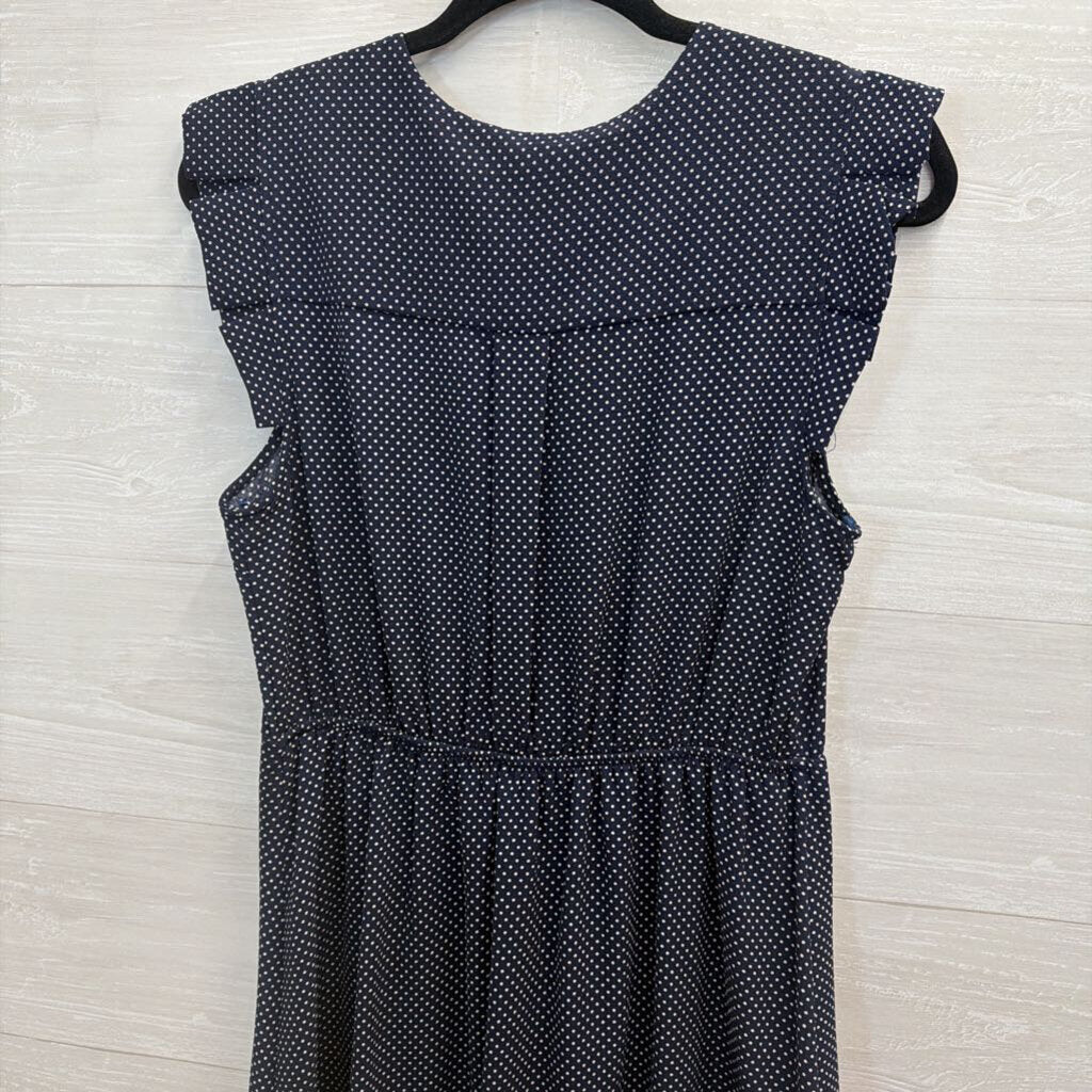 Monteau Navy/ White Polka Dot Short Sleeve Faux Wrap Dress Large