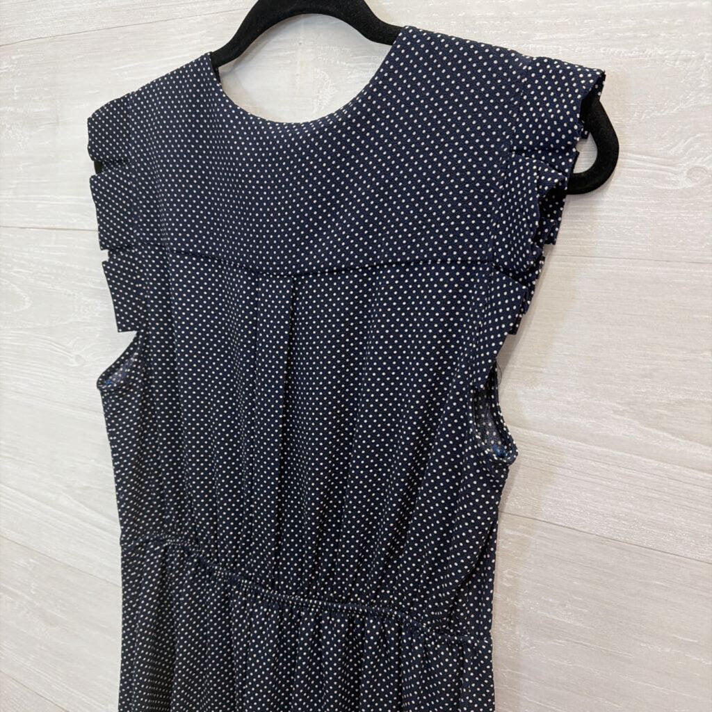 Monteau Navy/ White Polka Dot Short Sleeve Faux Wrap Dress Large