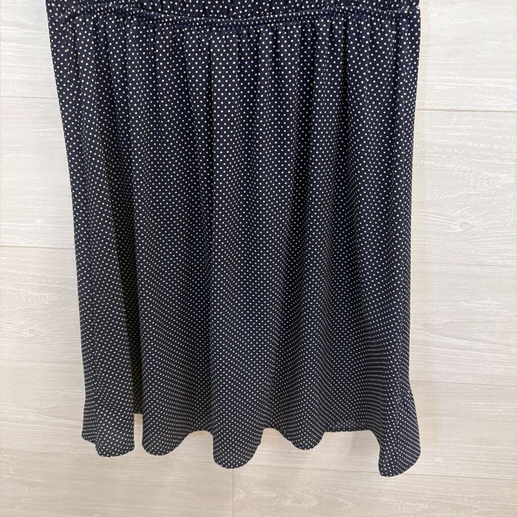 Monteau Navy/ White Polka Dot Short Sleeve Faux Wrap Dress Large