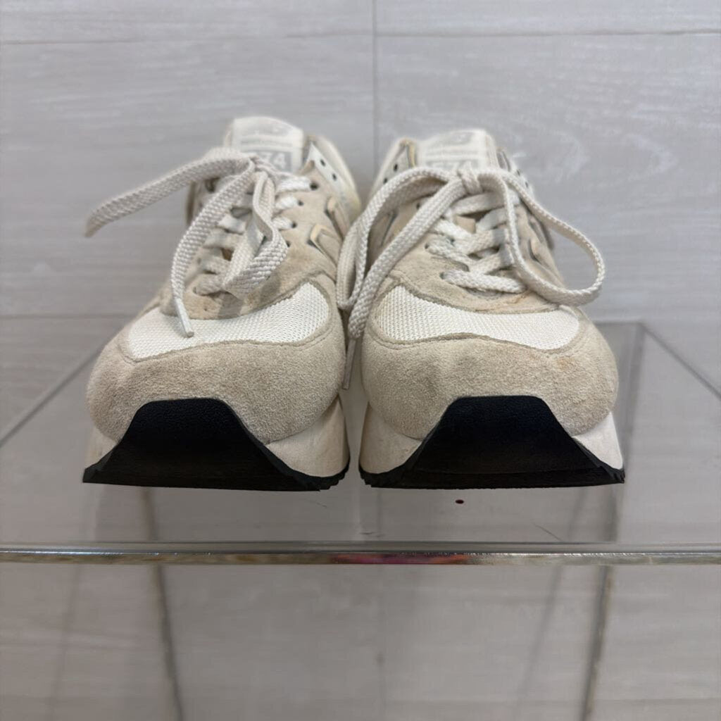 New Balance White/ Grey Stacked Platform 574+ Sneakers 9.5